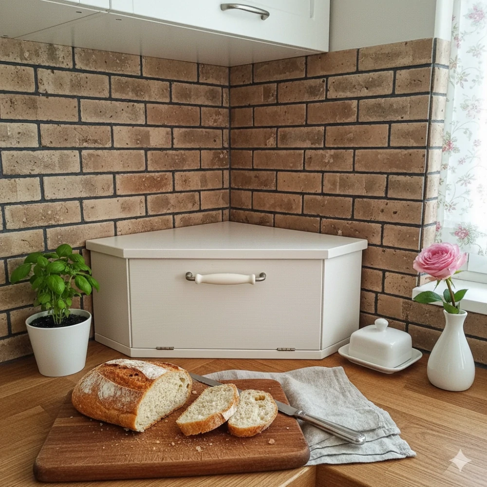Elegantní dřevěný rohový chlebník