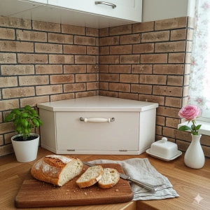 Elegantní dřevěný rohový chlebník
